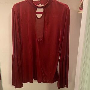 Haute Hippie Burgundy Keyhole Long-Sleeve Blouse